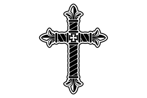 Ornate Black Cross: A Medieval Faith Symbol for Embroidery Projects